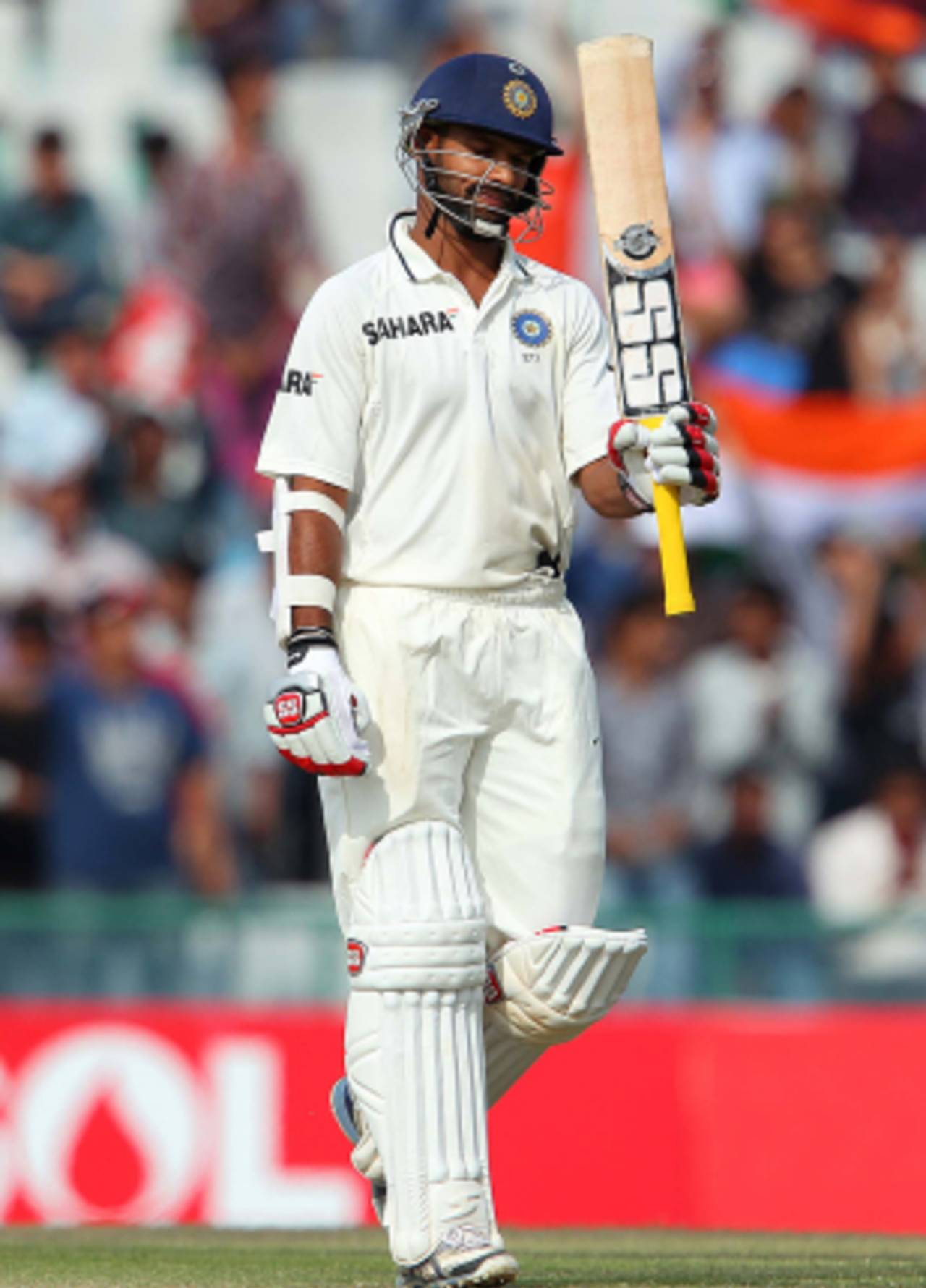 Shikhar Dhawan after scoring 150, India v Australia, 3rd Test, Mohali, 3rd day, March 16, 2013