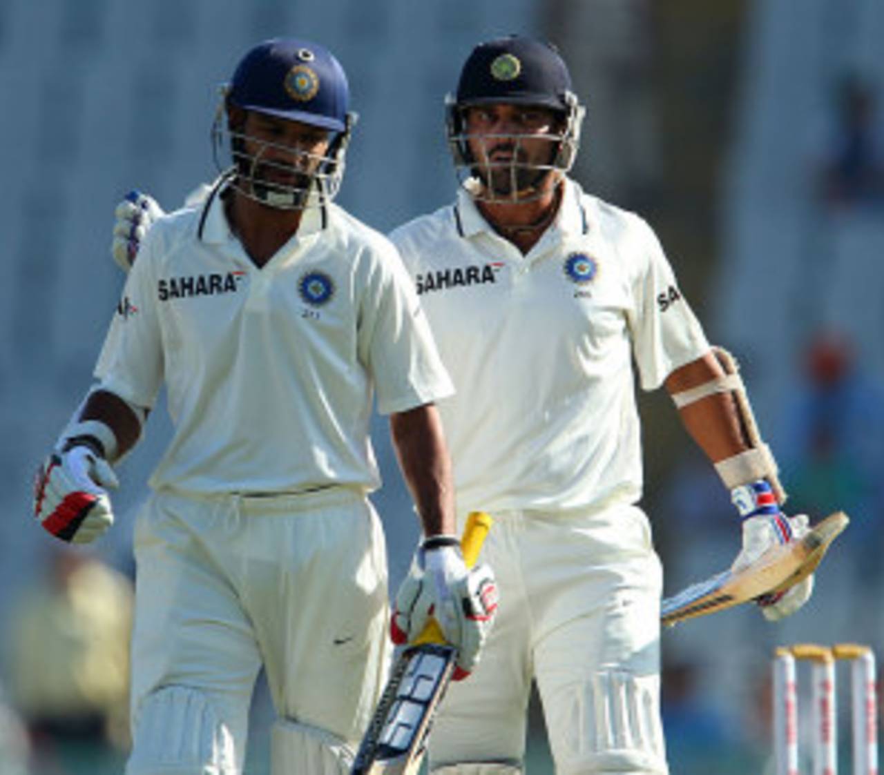 Shikhar Dhawan is consoled by M Vijay after falling for 187, India v Australia, 3rd Test, 4th day, Mohali, March 17, 2013