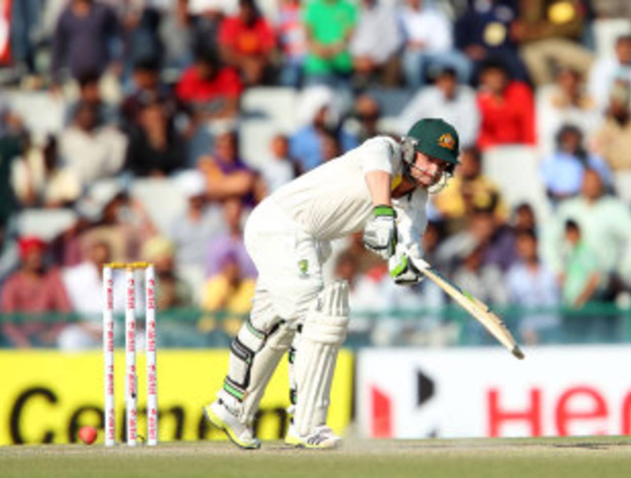 Phillip Hughes got his first substantial score of the series, India v Australia, 3rd Test, Mohali, 4th day, March 17, 2013