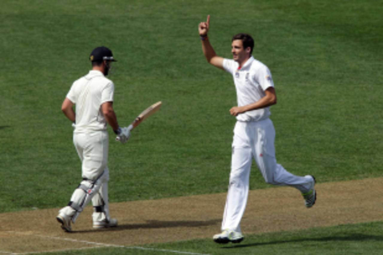 Steven Finn had Hamish Rutherford caught on 37, New Zealand v England, 3rd Test, Auckland, 1st day, March 22, 2013