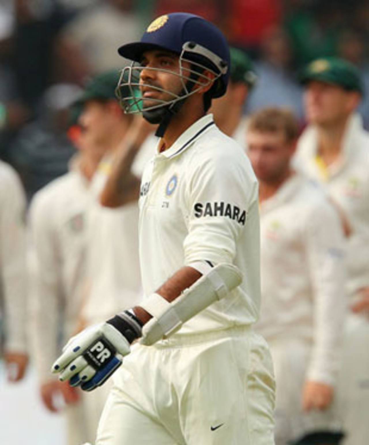 Ajinkya Rahane heads back to the pavilion, India v Australia, 4th Test, Delhi, 3rd day, March 24, 2013