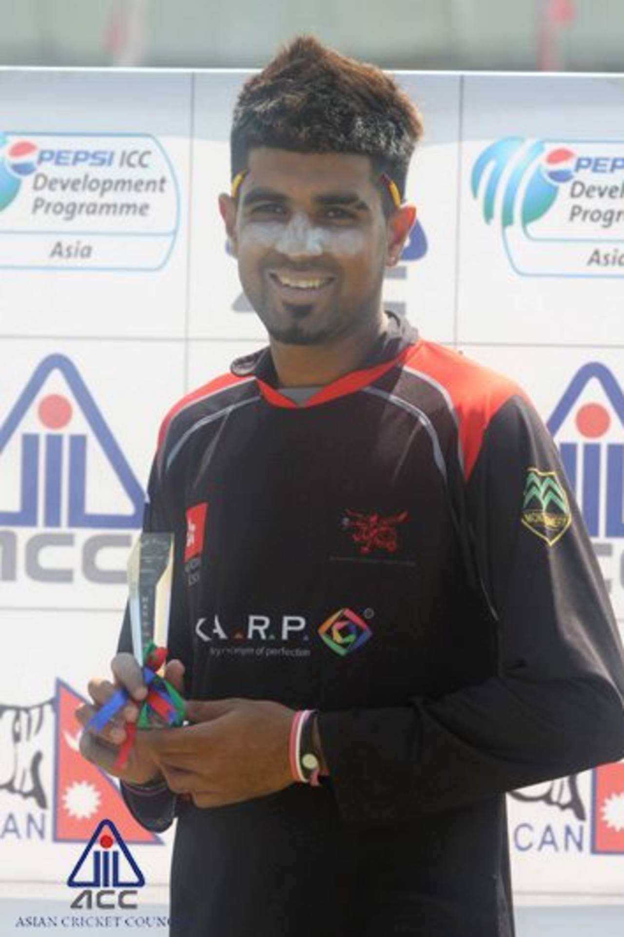 Waqas Barkat earned the Man of the Match for his fine century against Maldives