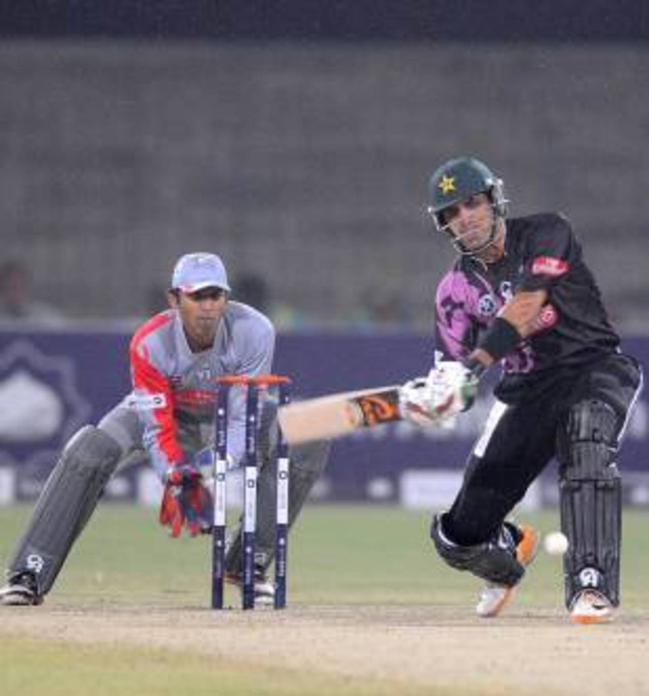 Misbah-ul-Haq goes after one, Faisalabad Wolves v Sialkot Stallions, Faysal Bank Super Eight T20 Cup final, Lahore, March 31, 2013