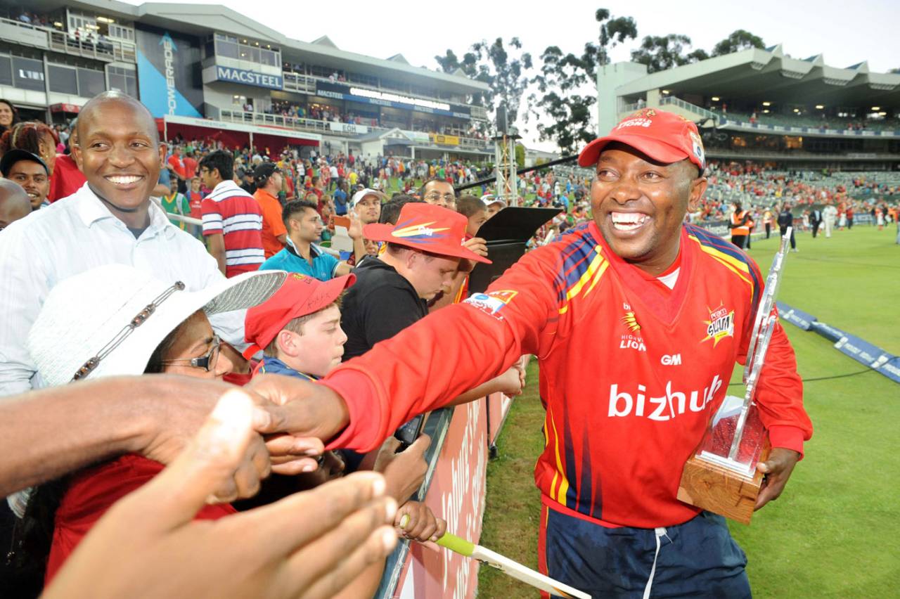 Fans congratulate Lions coach Geoff Toyana on the Twenty20 title win, Lions v Titans, Ram Slam T20 Challenge final, Johannesburg, April 7, 2013