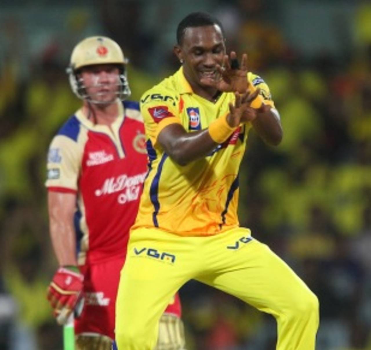 Dwayne Bravo shows off his dance moves after picking up a wicket, Chennai Super Kings v Royal Challengers Bangalore, IPL 2013, Chennai, April 13, 2013