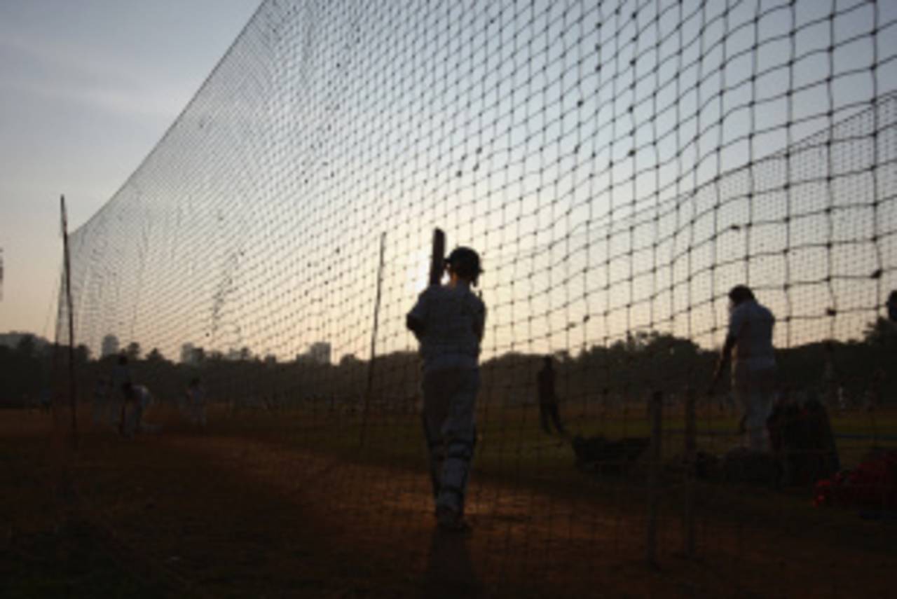 A young batsman bats in the nets at Shivaji Park, Mumbai, November 14, 2008