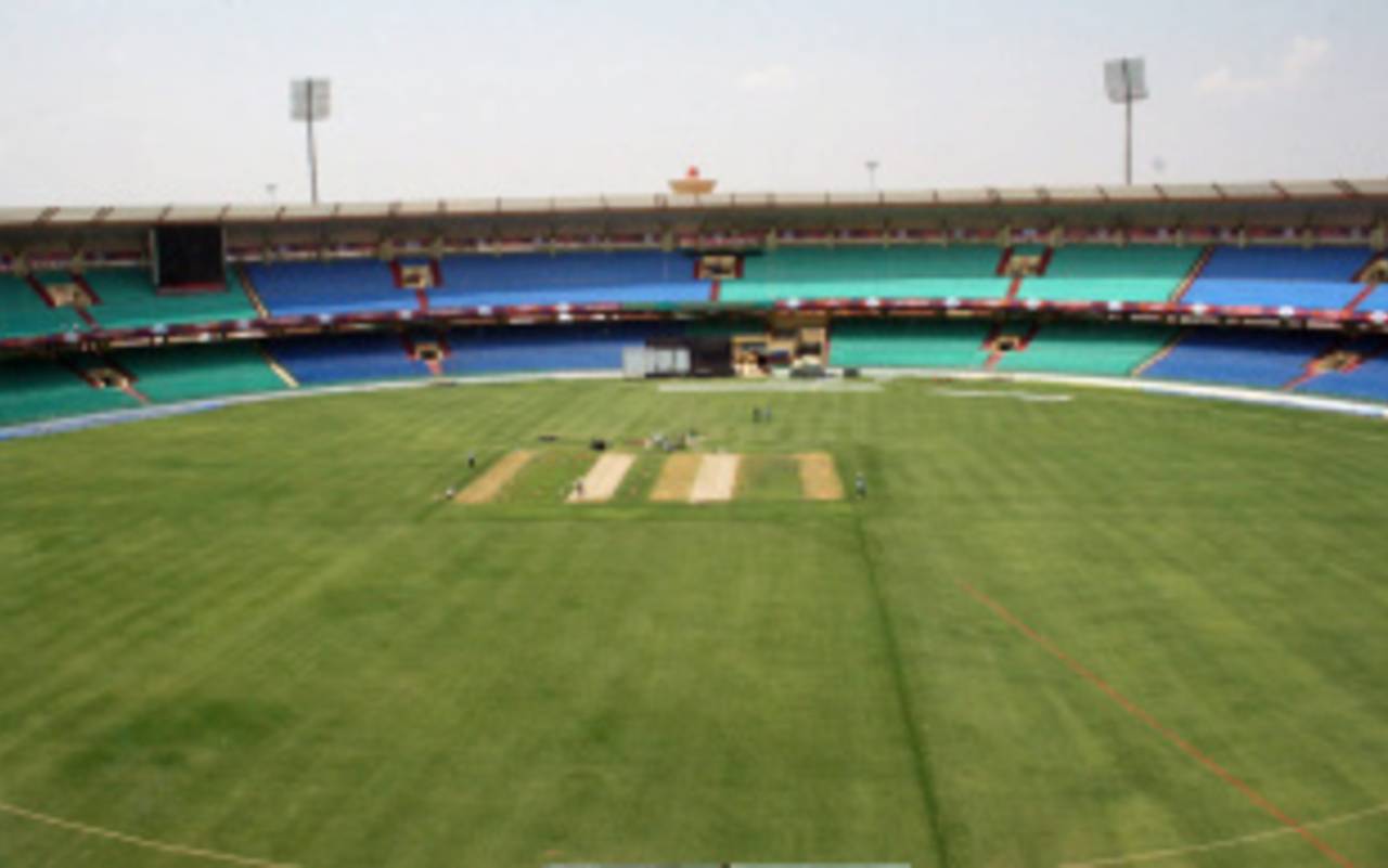 The stadium in Raipur gets ready to host its first IPL match, April 27, 2013