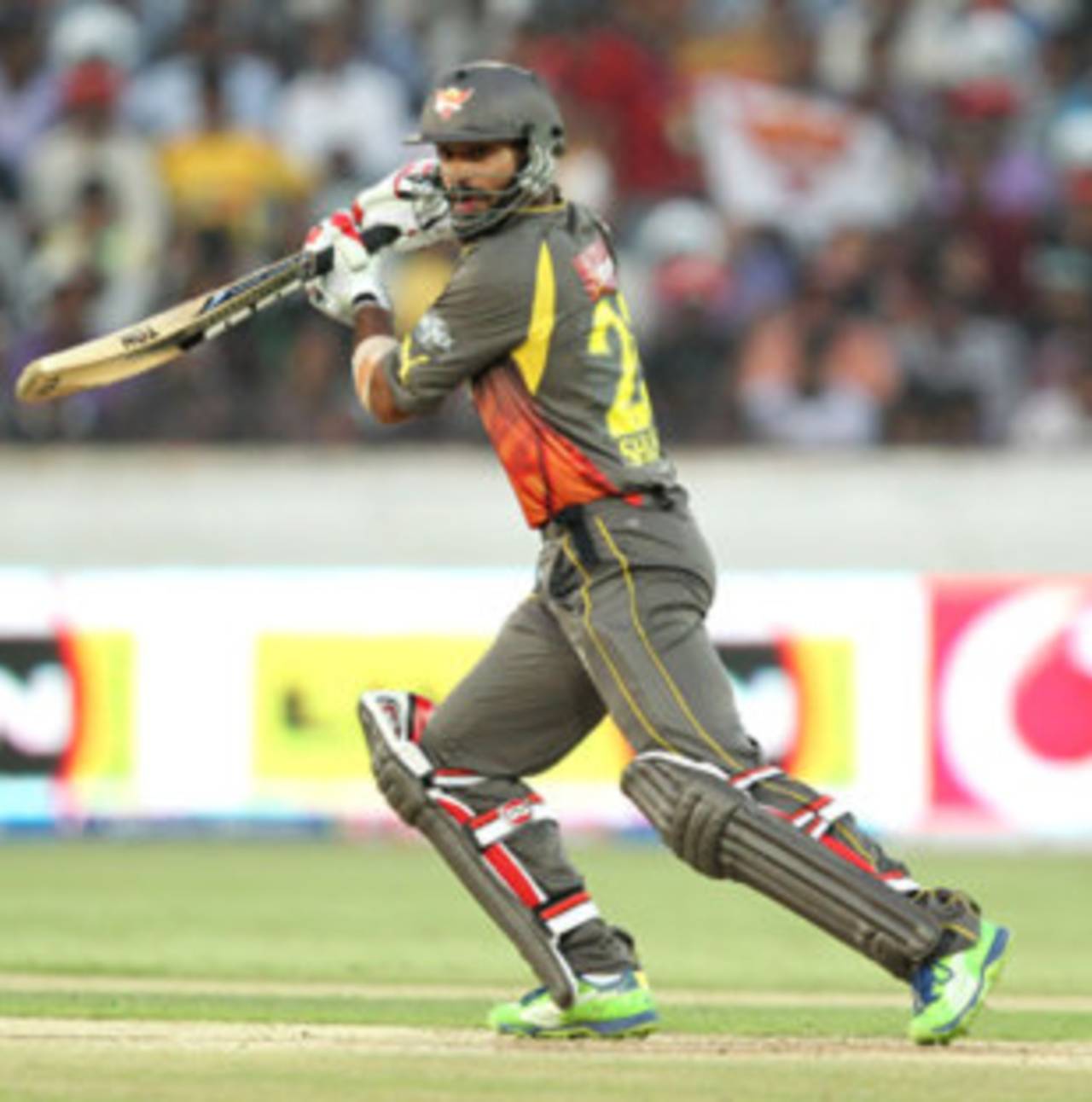 Shikhar Dhawan plays to the off side, Sunrisers Hyderabad v Mumbai Indians, IPL, Hyderabad, May 1, 2013