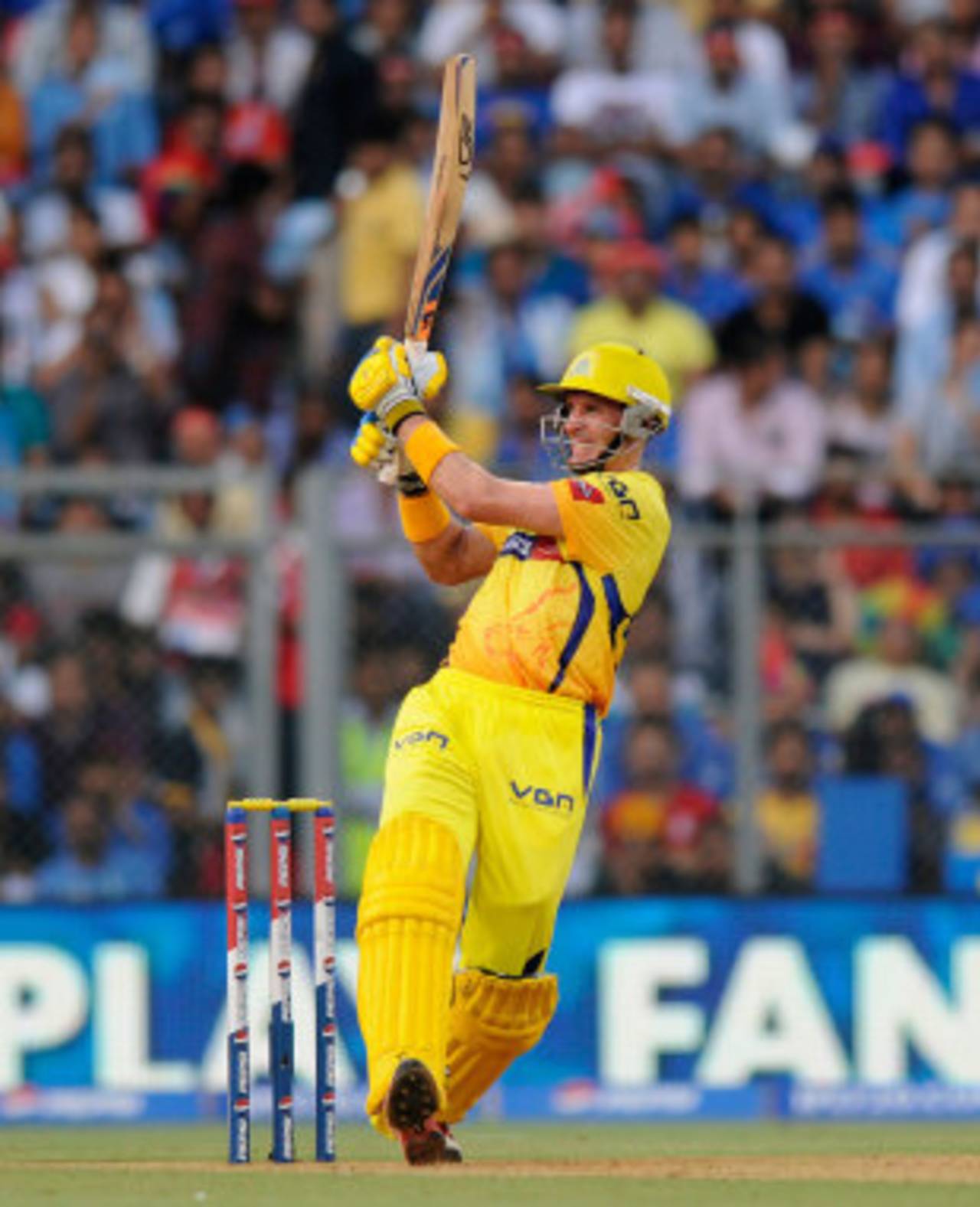 Michael Hussey plays a pull shot, Mumbai Indians v Chennai Super Kings, IPL, Mumbai, May 5, 2013