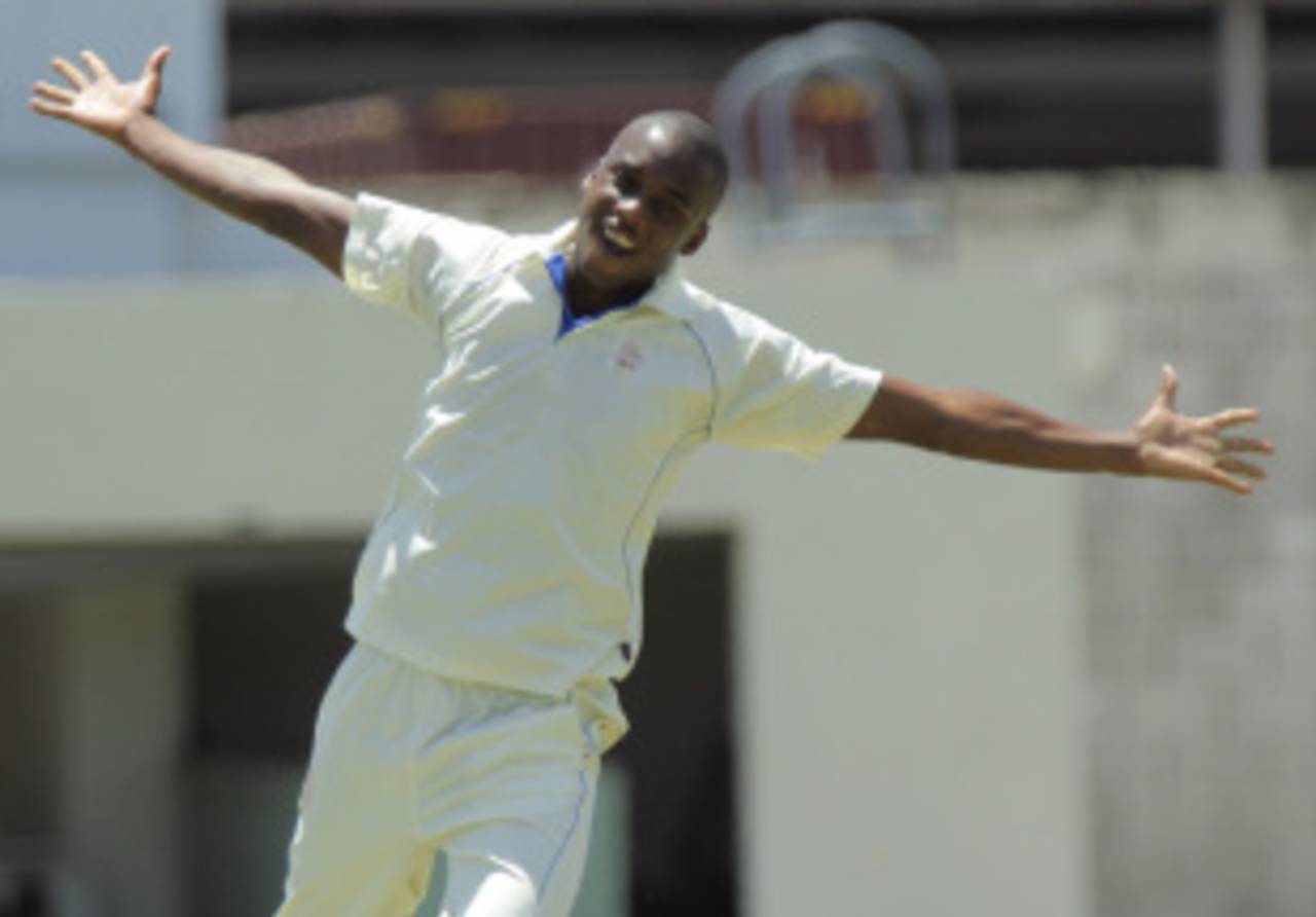 Miguel Cummins picked up his third five-for of the tournament, Barbados v Trinidad & Tobago, Regional Four Day Competition, final, 1st day, May 9, 2013
