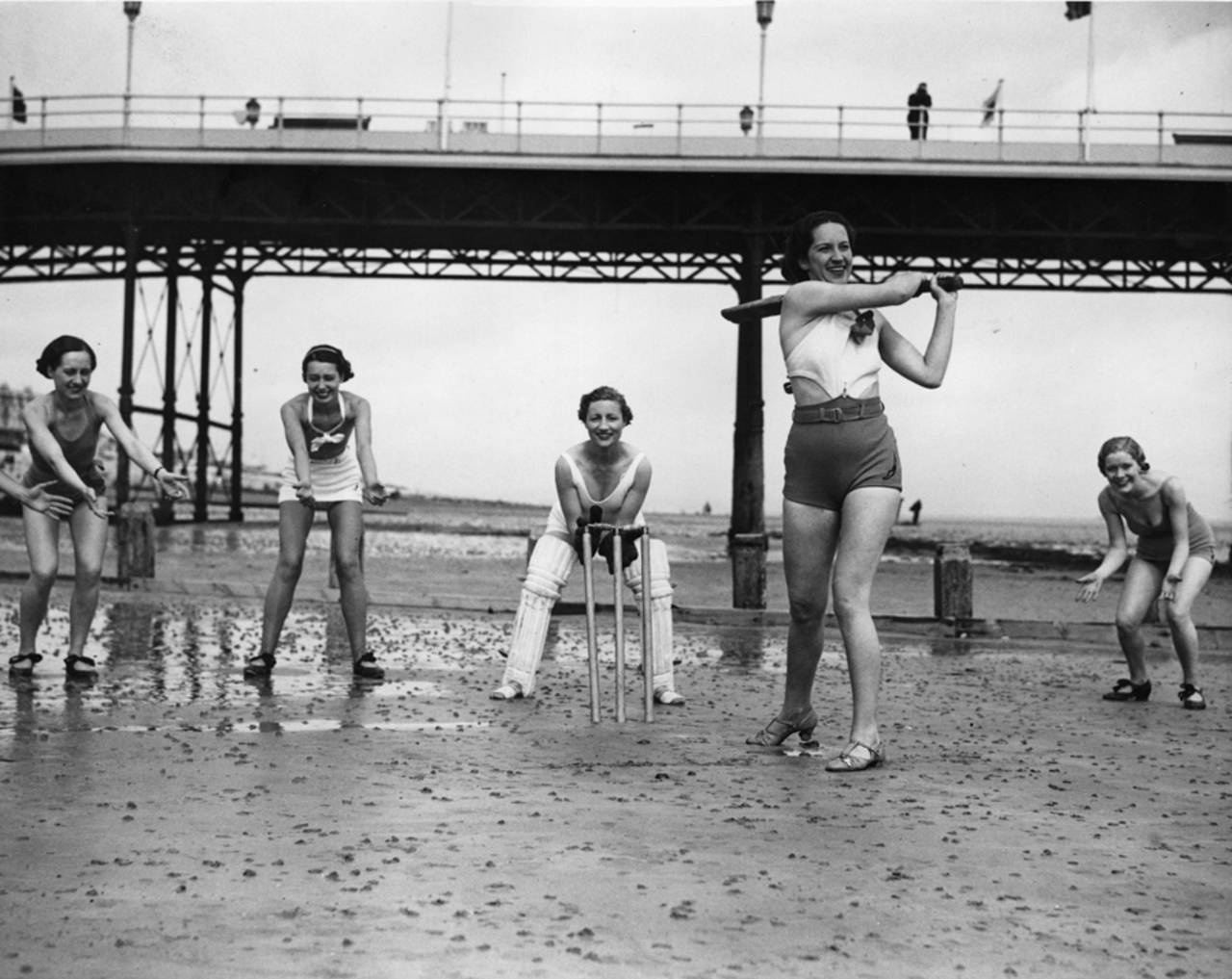 A game of beach cricket, 1935