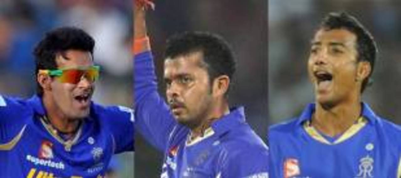A composite image of Ajit Chandila, Sreesanth and Ankeet Chavan - the Rajasthan Royals trio arrested by the Delhi police following a spot-fixing investigation