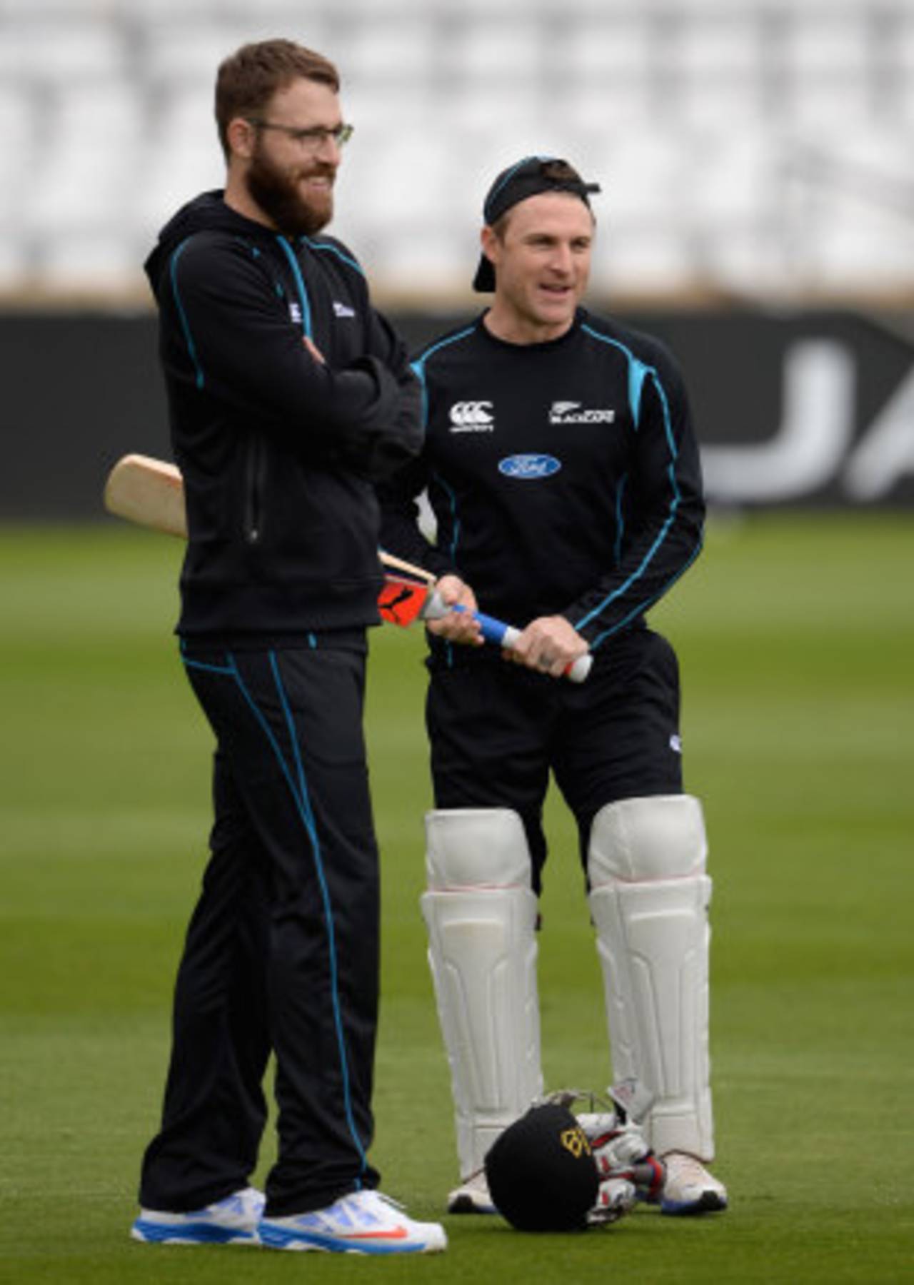 Daniel Vettori and Brendon McCullum during a practice session at Headingley, Leeds, May 22, 2013