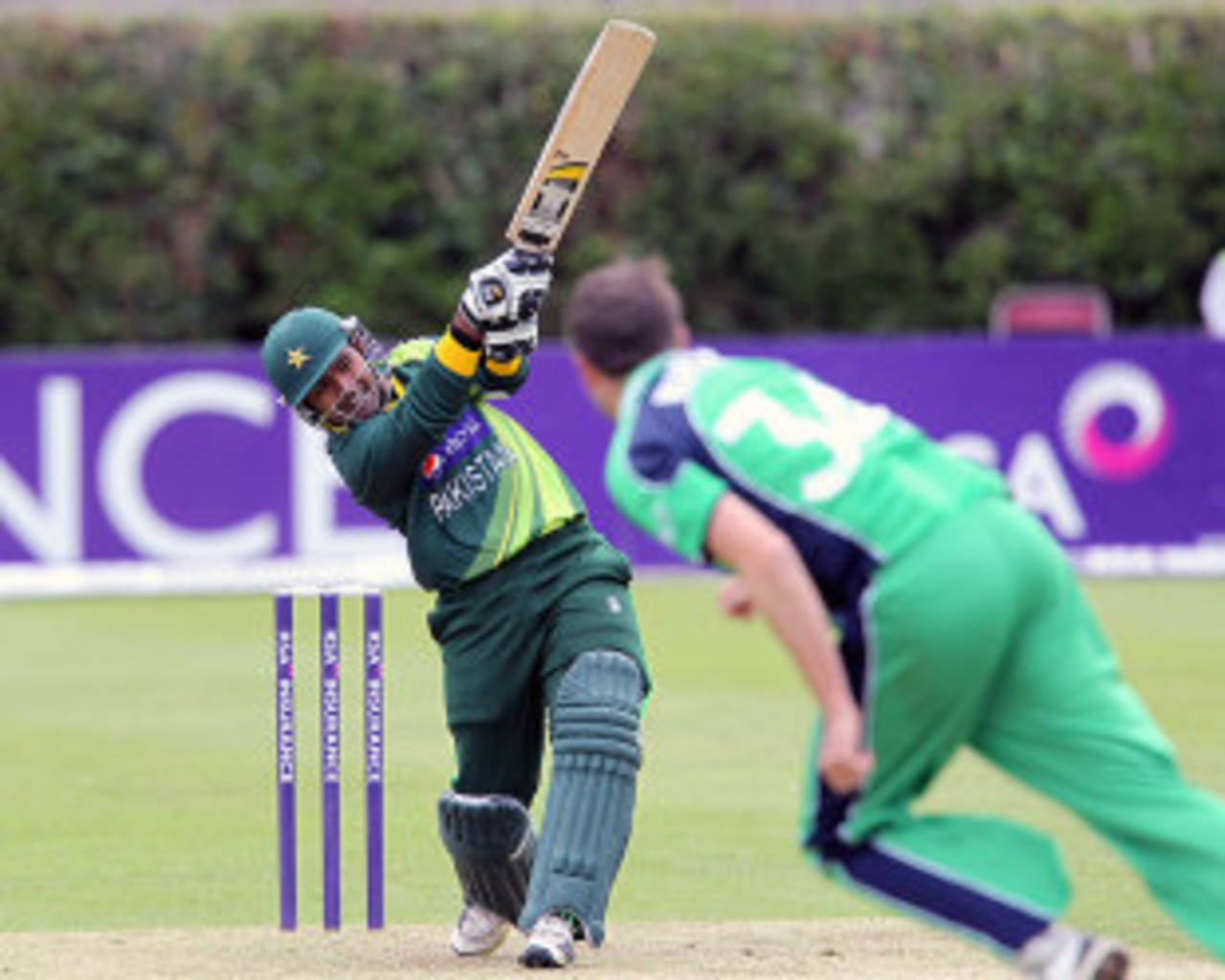 Asad Shafiq hits a shot over the top, Ireland v Pakistan, 1st ODI, Dublin, May 23, 2013