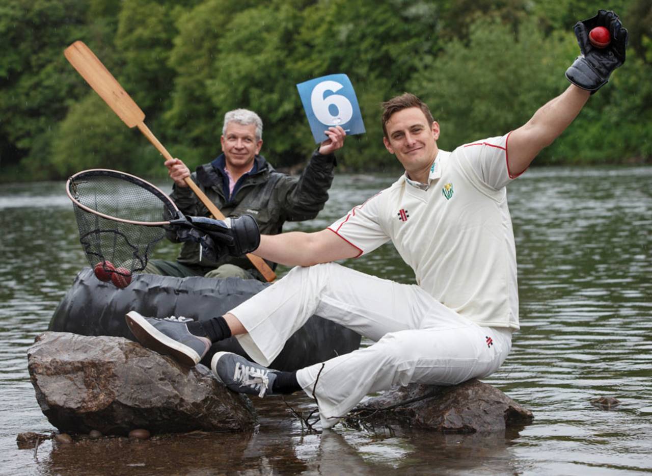 Karl Chattington and Owen Burgess in a coracle on the River Taff, Cardiff