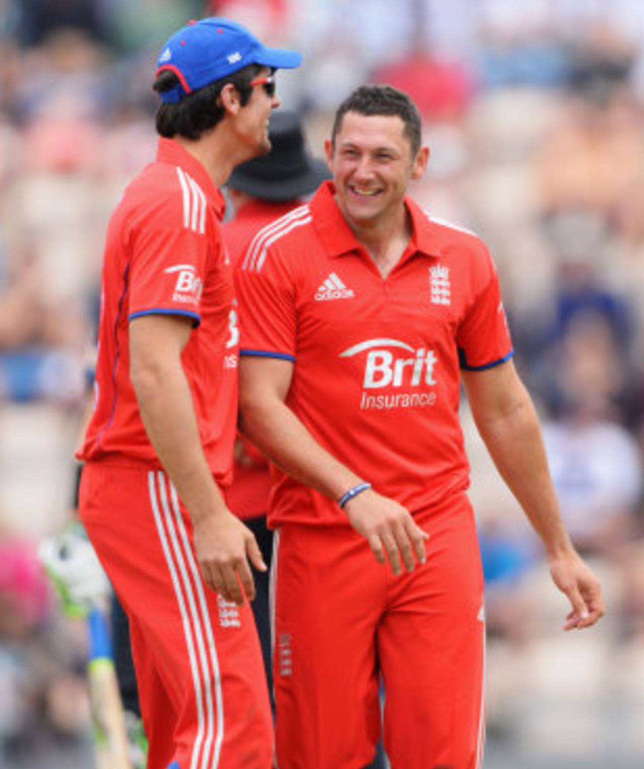 Tim Bresnan and Alastair Cook share a laugh at the former's attempted bouncer, England v New Zealand, 2nd ODI, Ageas Bowl, June 2, 2013