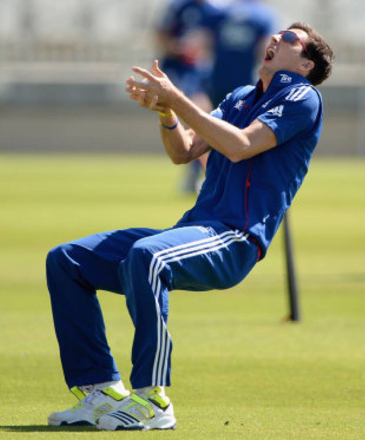 Steven Finn takes an awkward catch in training, Trent Bridge, June 4, 2013