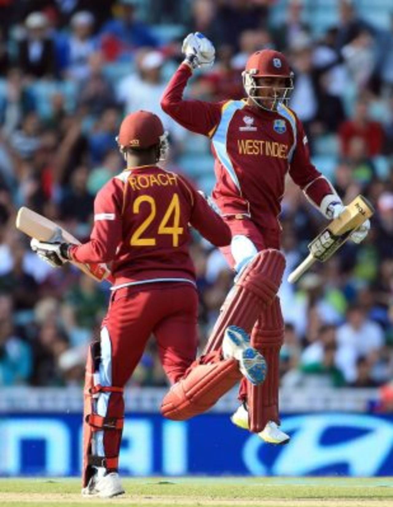 Denesh Ramdin leaps in the air after the win, West Indies v Pakistan, Champions Trophy, Group B, The Oval, June 7, 2013