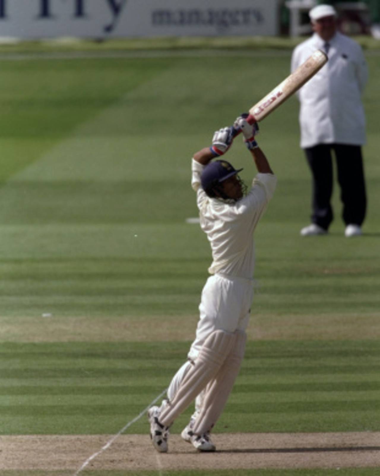 Sachin Tendulkar lofts one straight down the ground, MCC v Rest of the World XI, Princess of Wales Memorial match, Lord's, July 18, 1998