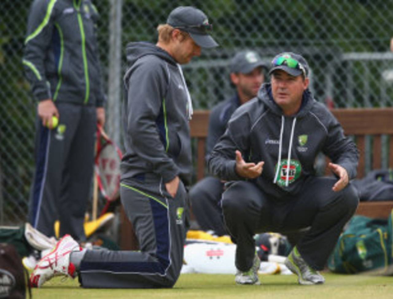 Shane Watson and Mickey Arthur at a practice session before their match against New Zealand, Edgbaston, June 11, 2013