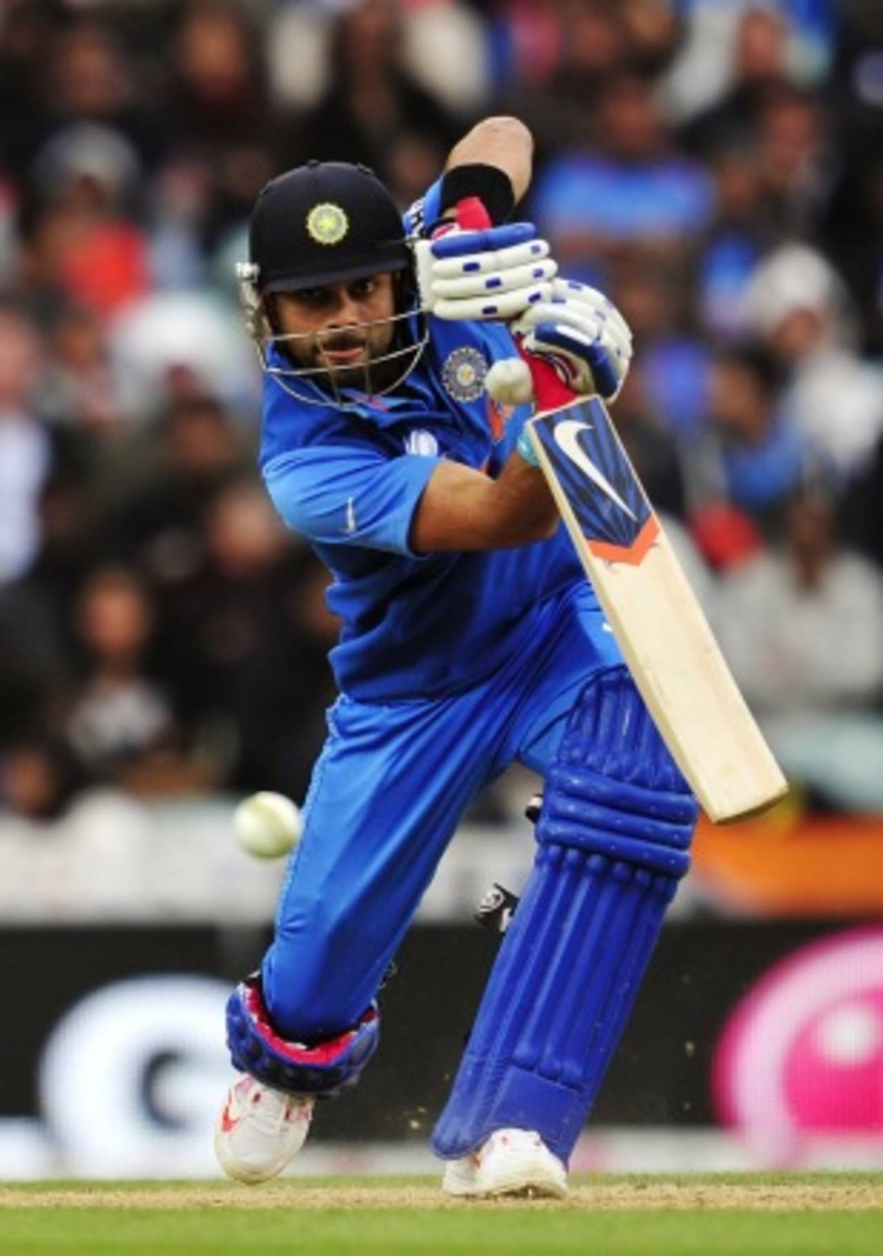 Virat Kohli defends with a straight bat, India v West Indies, Champions Trophy, Group B, The Oval, June 11, 2013