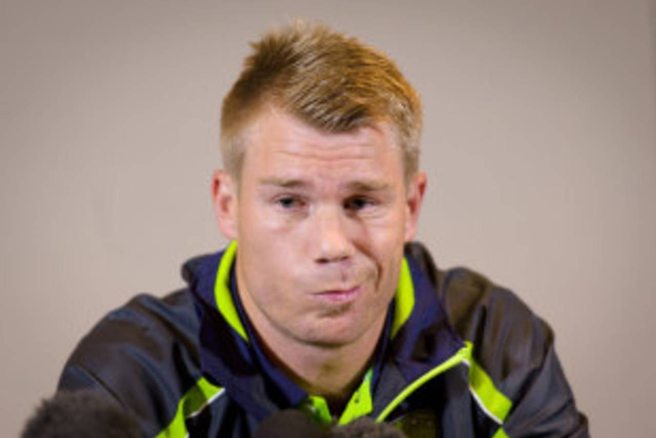 David Warner answers questions at a press conference, London, June 13, 2013