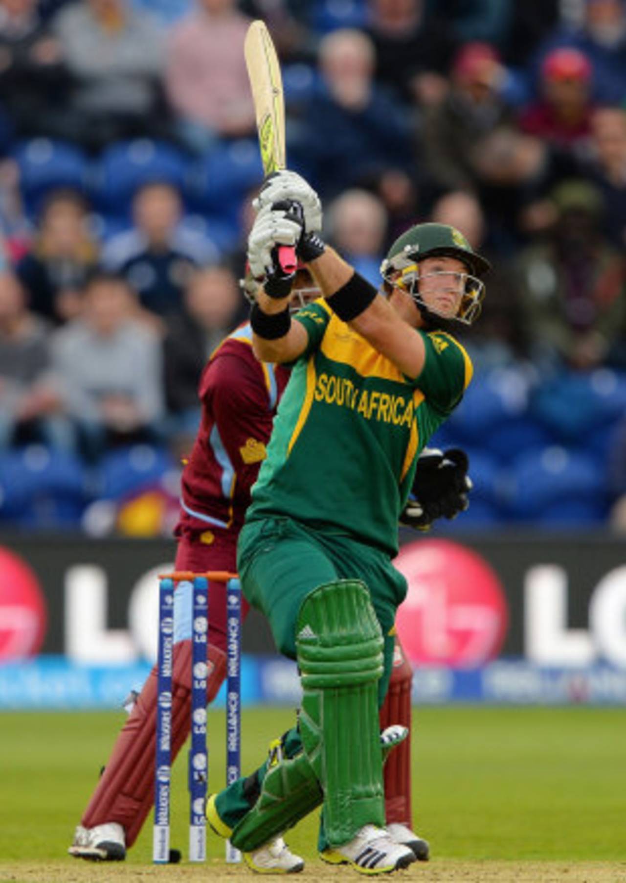 Colin Ingram hits a six over long-off, South Africa v West Indies, Champions Trophy, Group B, Cardiff, June 14, 2013