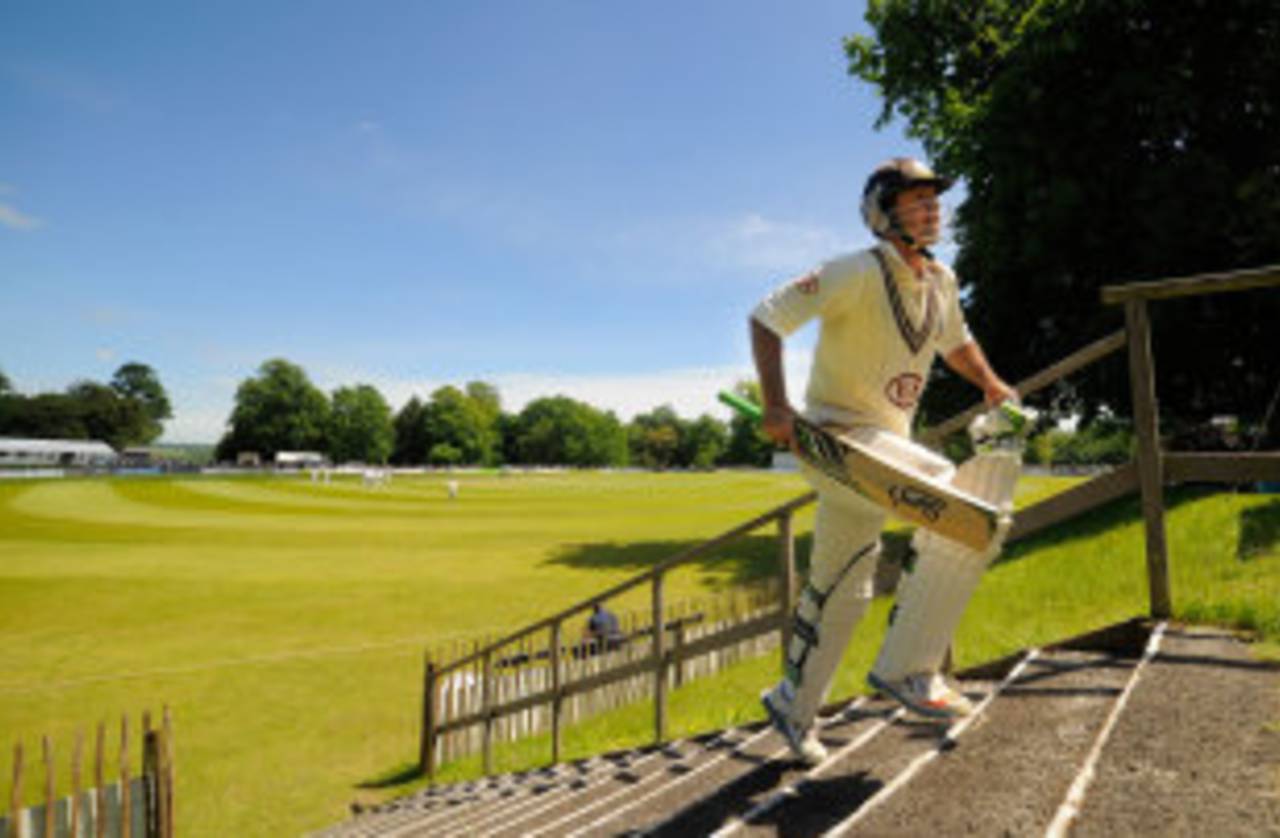 Ricky Ponting walks the steps back to the pavilion, Arundel, June 14, 2013