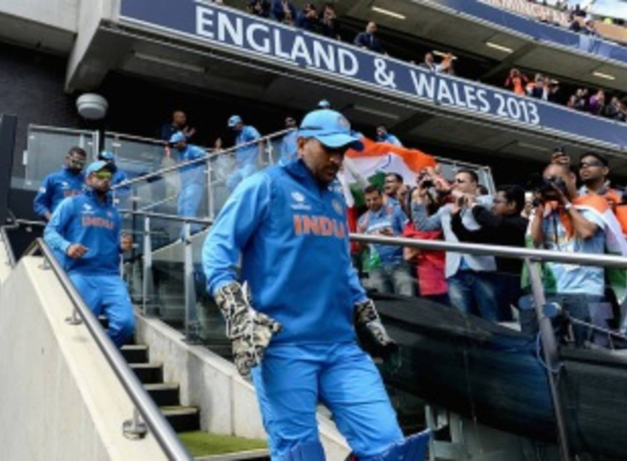 MS Dhoni leads his team out, India v Pakistan, Champions Trophy, Group B, Edgbaston, June 15, 2013