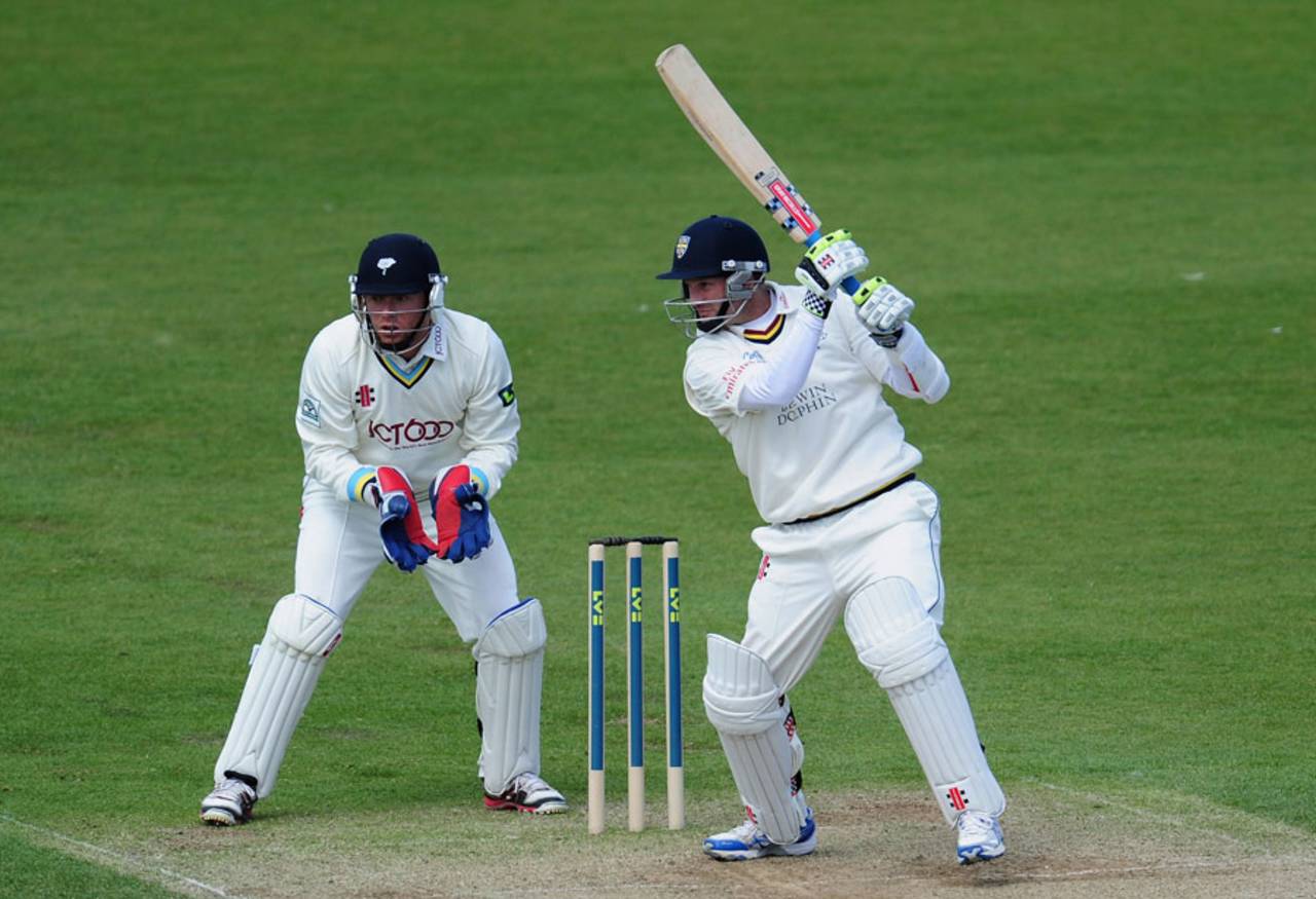 Dale Benkenstein cuts on his way to 61, Durham v Yorkshire, County Championship, Division One, Chester-le-Street, 3rd day, April 26, 2013