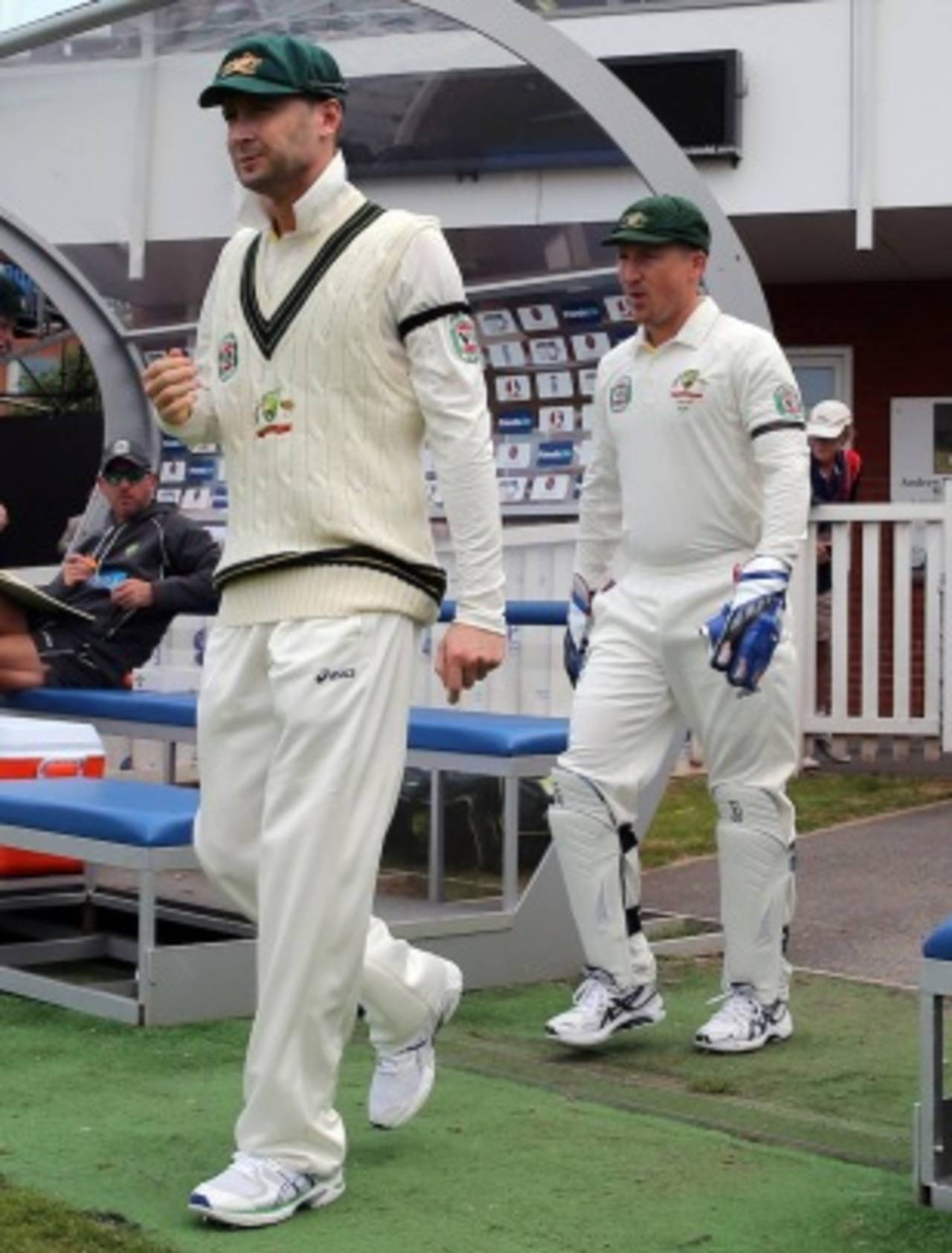 Michael Clarke leads his team out, Somerset v Australians, Taunton, 1st day, June 26, 2013