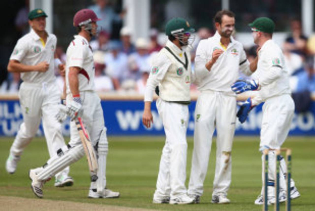 Nathan Lyon accounted for Nick Compton, Somerset v Australians, Taunton, 3rd day, June 28, 2013