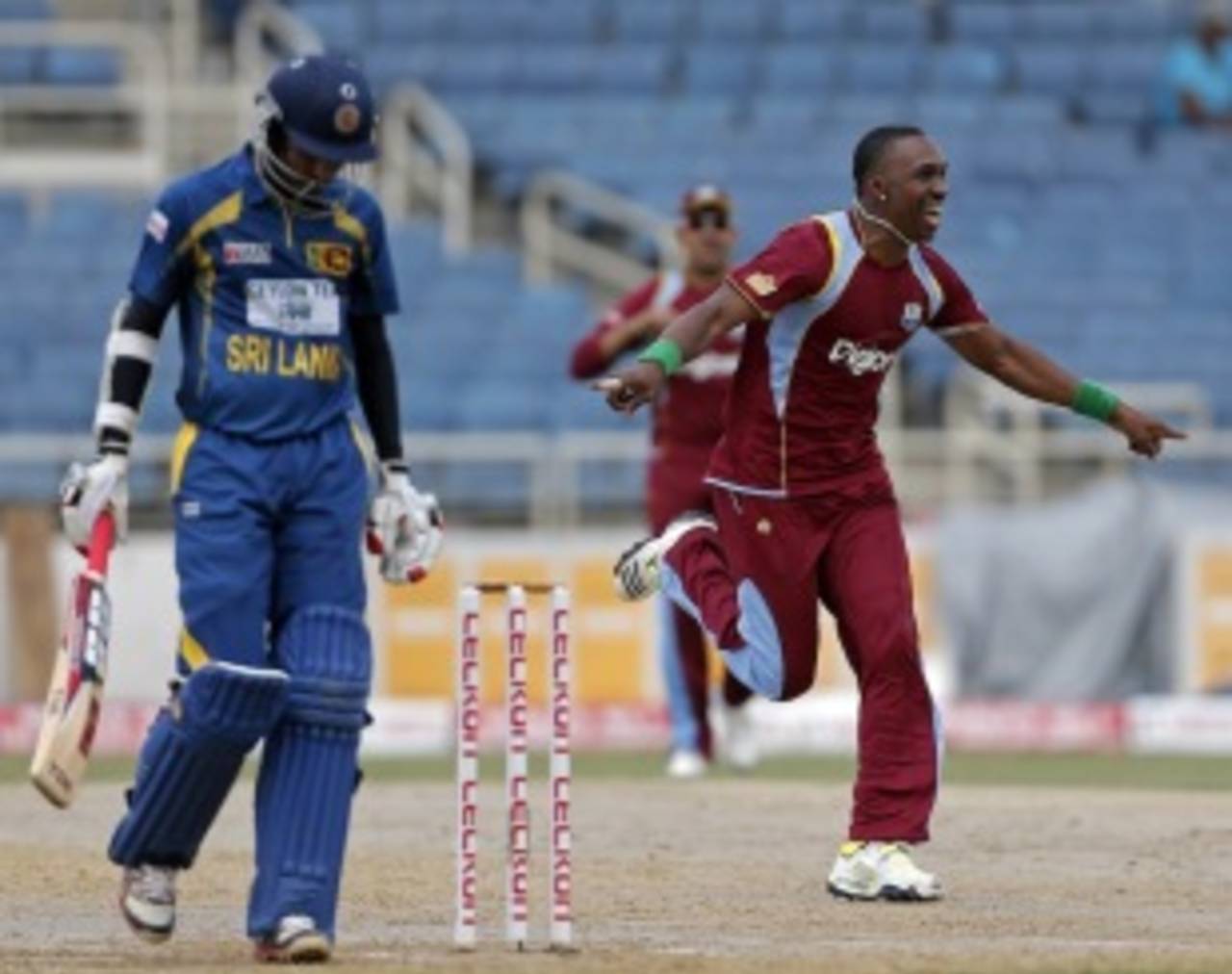 Dwayne Bravo celebrates Upul Tharanga's wicket, West Indies v Sri Lanka, 1st ODI, Kingston, June 28, 2013