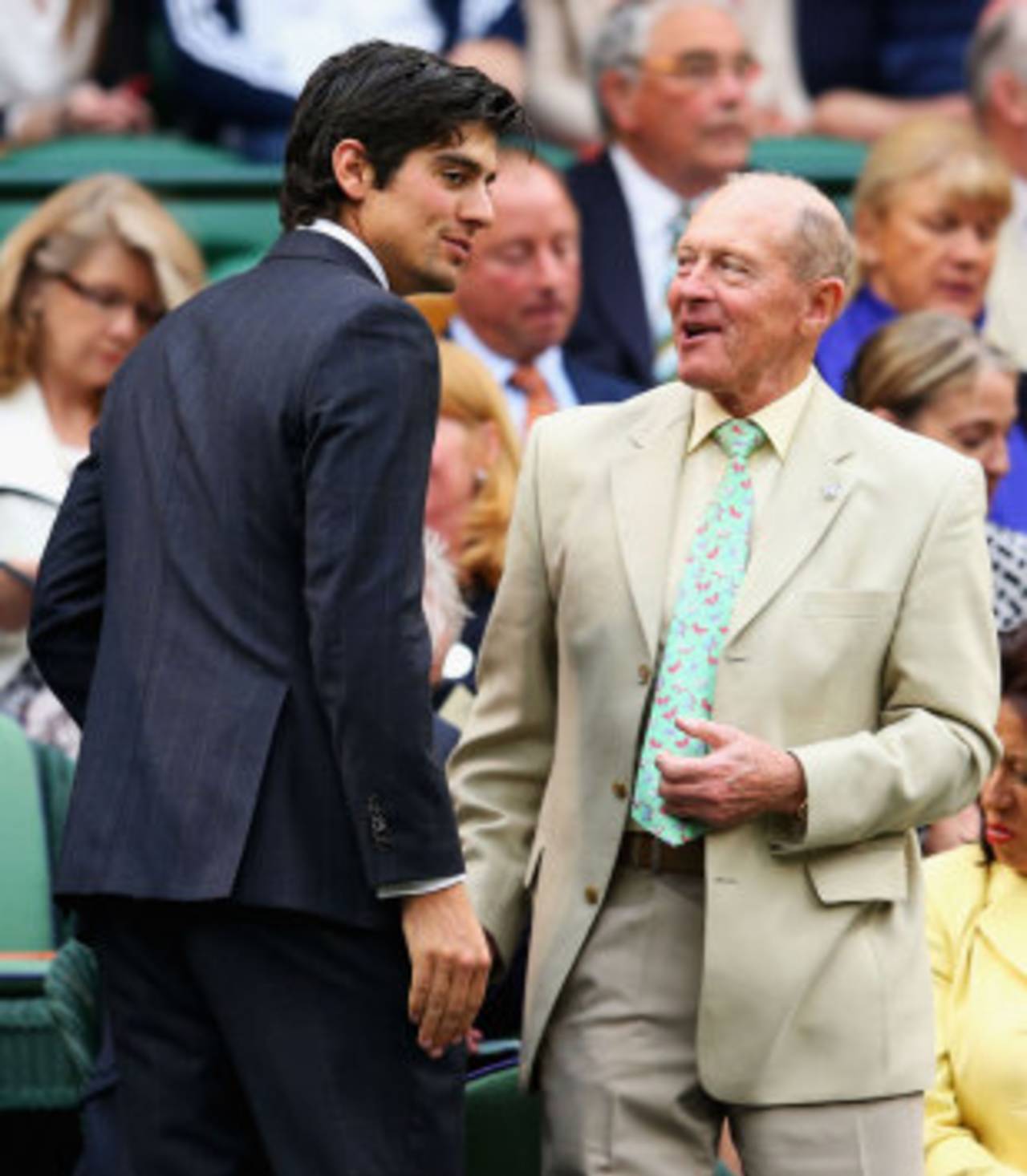 Alastair Cook and Geoffrey Boycott in the Royal Box at Wimbledon, London, June 28, 2013