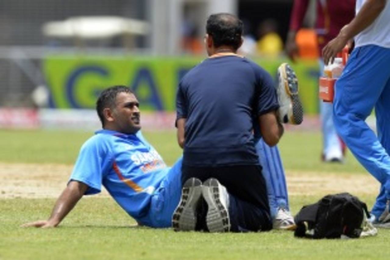 MS Dhoni injured his right hamstring during India's one-wicket loss against West Indies on June 30&nbsp;&nbsp;&bull;&nbsp;&nbsp;AFP