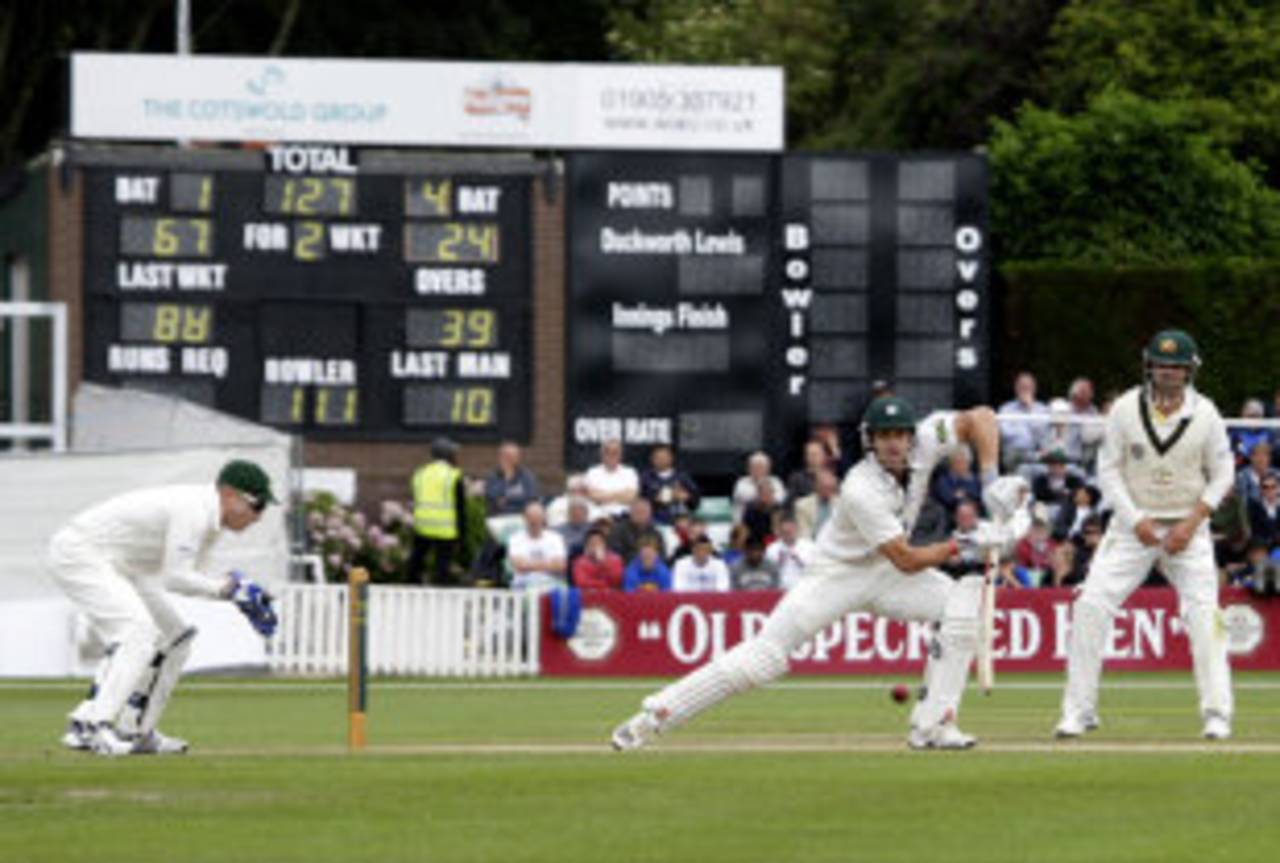 Nick Compton stretches well forward, Worcestershire v Australians, Tour match, New Road, 2nd day, July 3, 2013