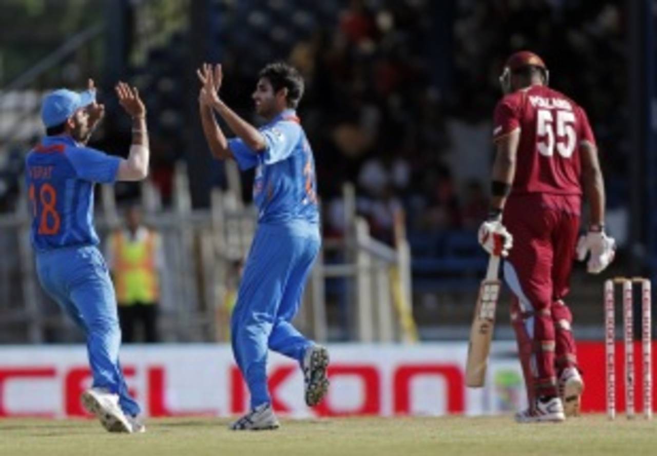Bhuvneshwar Kumar picked up three wickets, West Indies v India, West Indies tri-series, Port of Spain, July 5, 2013