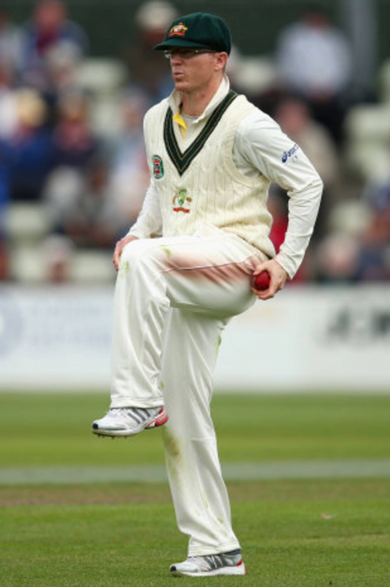Chris Rogers shines the ball, Worcestershire v Australians, New Road, 2nd day, July 3, 2013