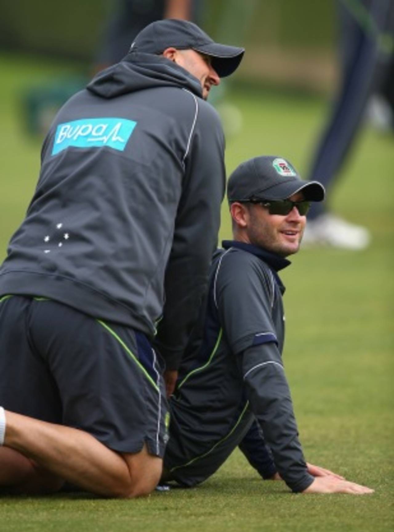 Alex Kountouris works on Michael Clarke's back, Trent Bridge, July 8, 2013