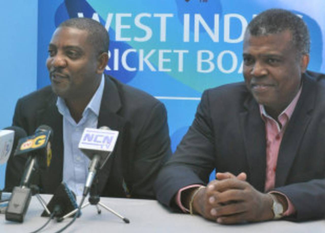 WICB President Dave Cameron and CEO Michael Muirhead address the media, Guyana National Stadium, July 14, 2013 