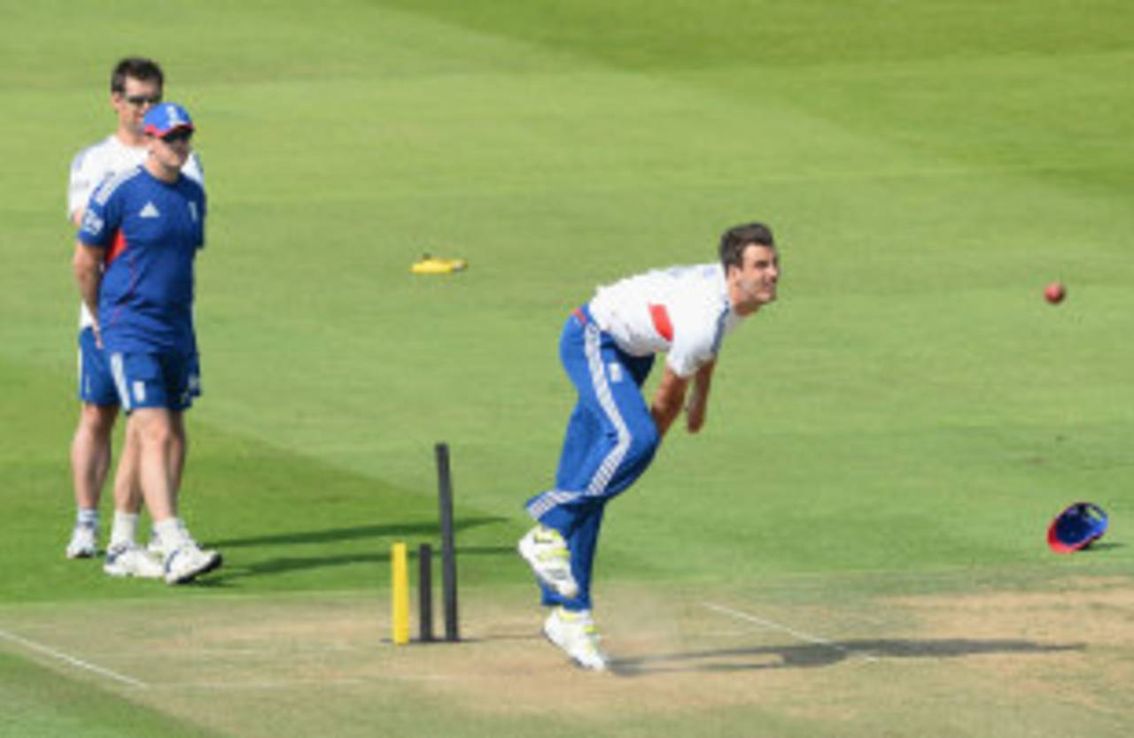 Steven Finn bowls watched by Andy Flower, England v Australia, 2nd Investec Ashes Test, Lord's, July 17, 2013