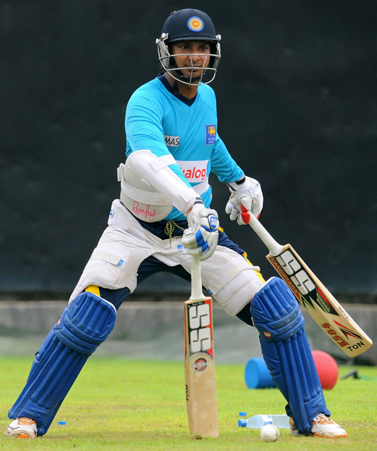 Kumar Sangakkara fully equipped for a practice session, Pallekele, July 25, 2013