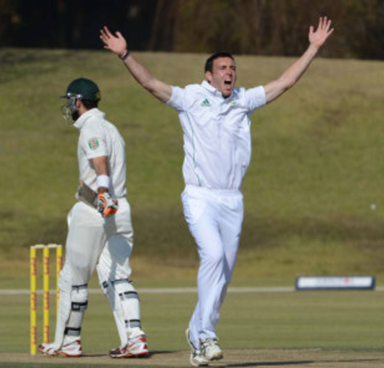 Kyle Abbott appeals for a wicket, South Africa A v Australia A, 1st unofficial Test, 2nd day, Pretoria, July 25, 2013