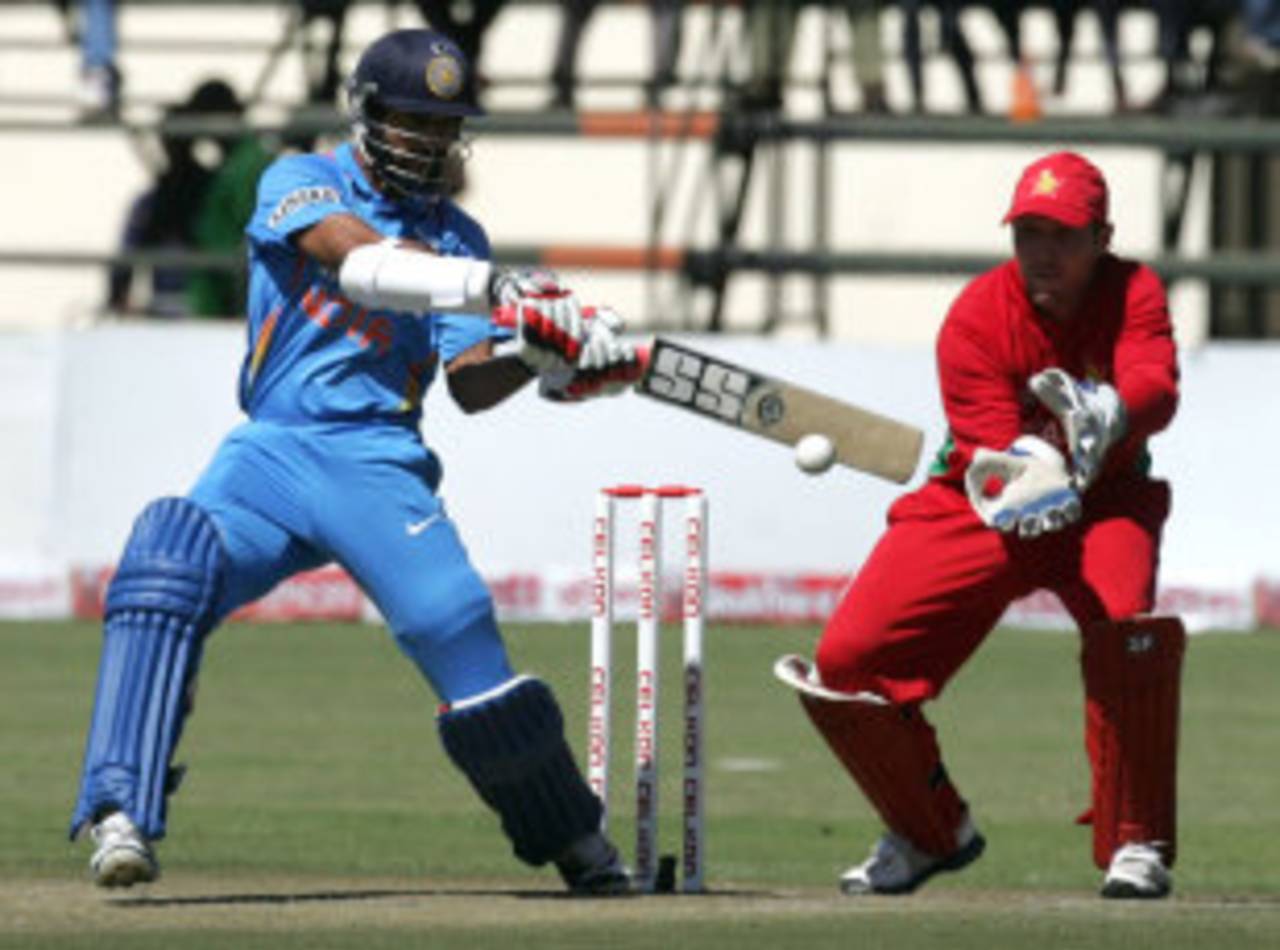 Shikhar Dhawan cuts the ball towards the off-side, Zimbabwe v India, 2nd ODI, Harare, July 26, 2013