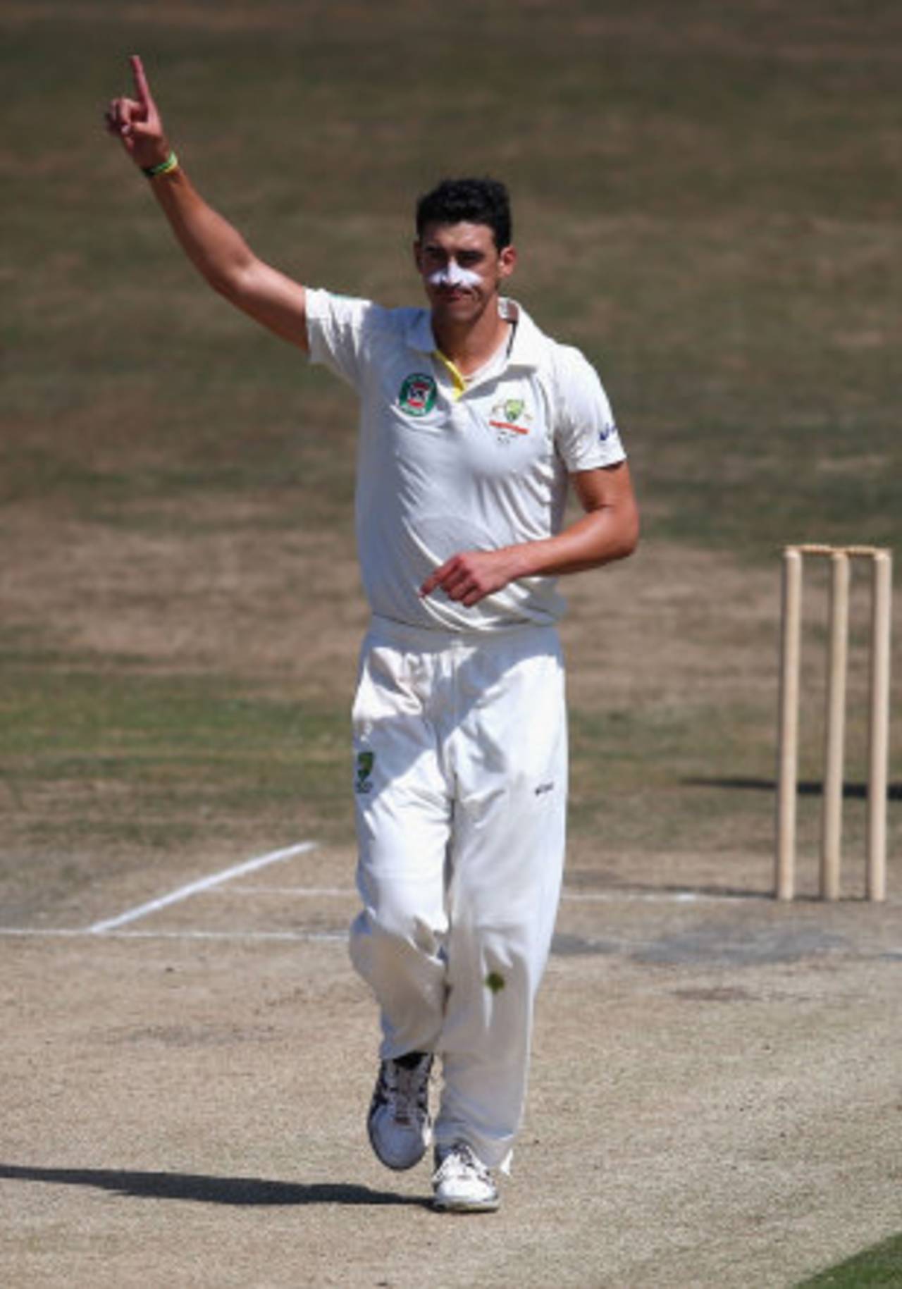 Mitchell Starc picked up his second wicket by bowling Chris Jordan, Sussex v Australians, Tour match, Hove, 3rd day, July 28, 2013