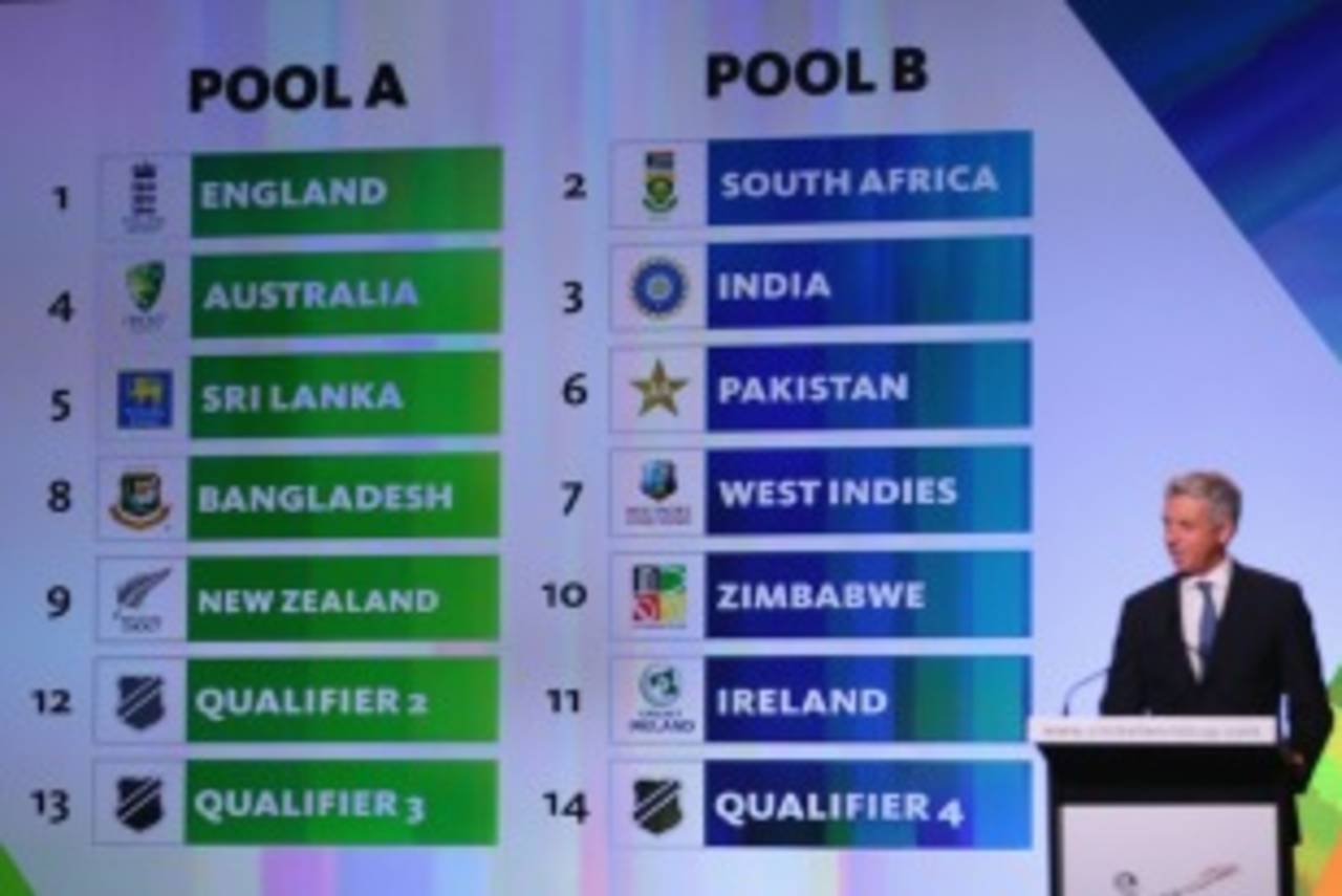 ICC chief executive David Richardson unveils the two pools for the 2015 World Cup&nbsp;&nbsp;&bull;&nbsp;&nbsp;Getty Images