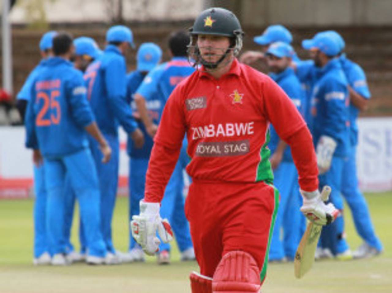 Zimbabwe captain Brendan Taylor walks back after being dismissed for a duck, Zimbabwe v India, 5th ODI, Bulawayo, August 3, 2013