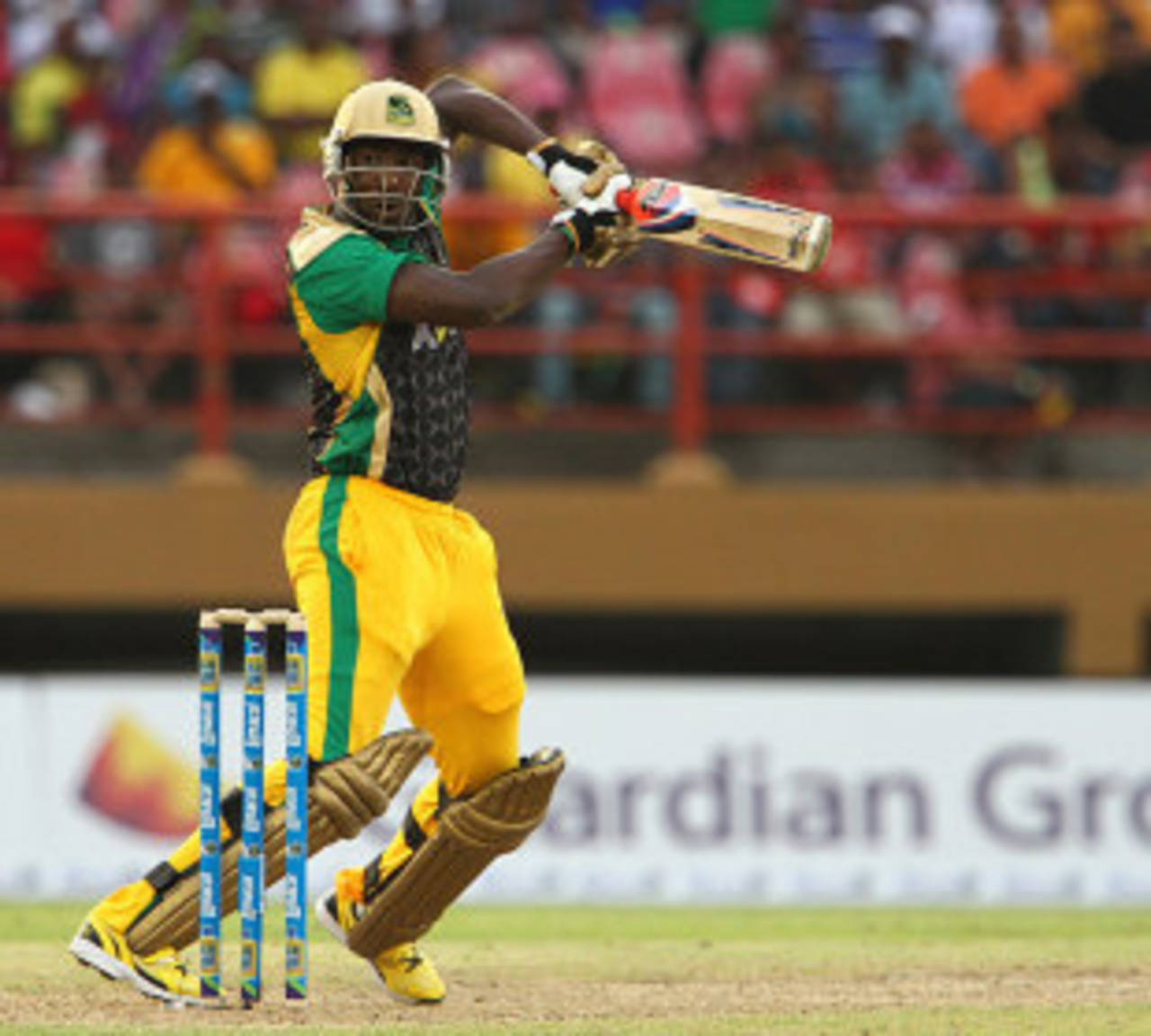 Andre Russell guides the ball behind the wicket, Antigua Hawksbills v Jamaica Tallawahs, Caribbean Premier League 2013, Providence, August 4, 2013