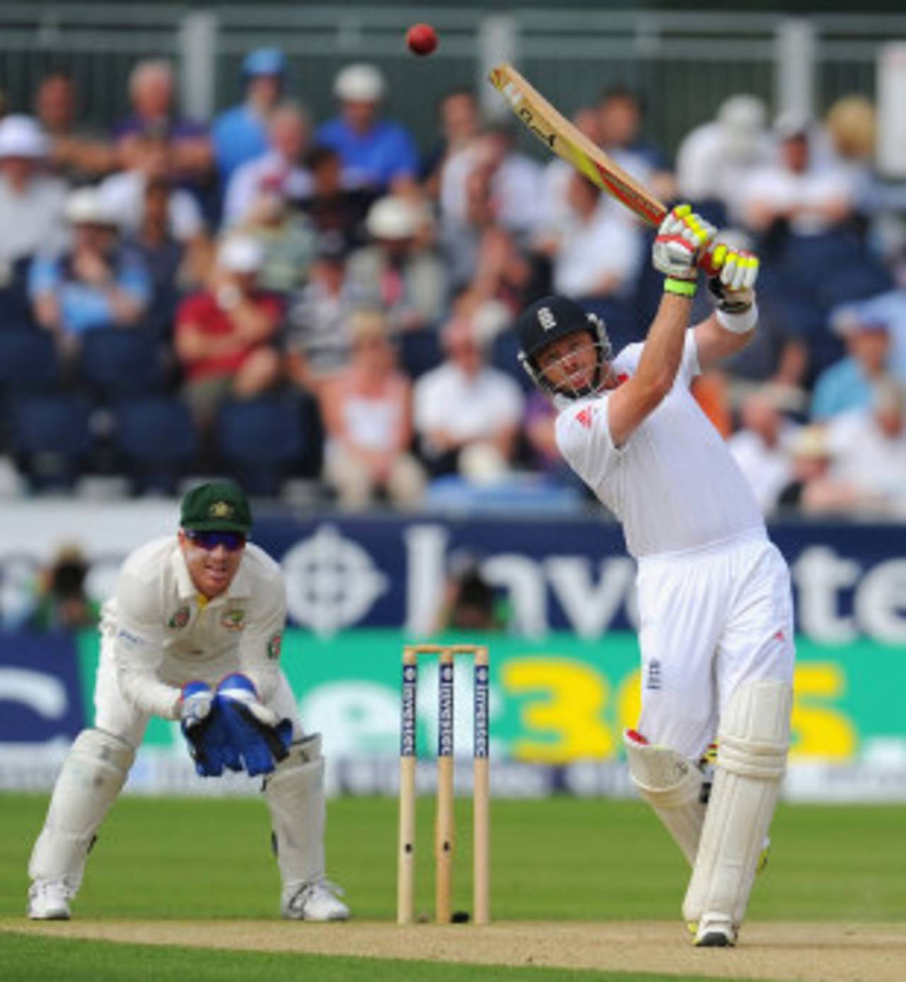 Ian Bell came down the pitch in the first over after tea and picked out mid-off, England v Australia, 4th Investec Ashes Test, Chester-le-Street, 1st day, August 9, 2013