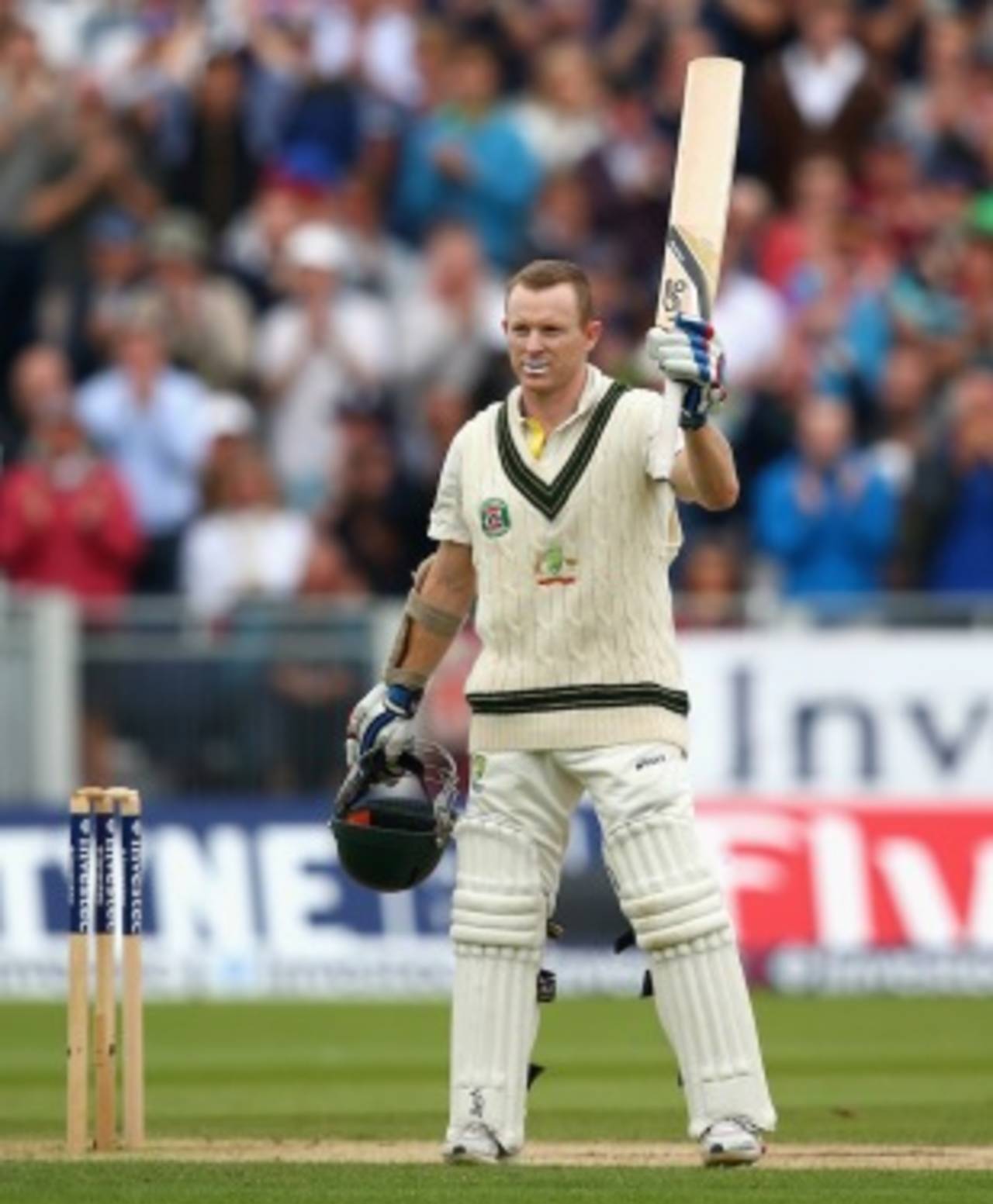 Chris Rogers celebrates his maiden Test hundred, England v Australia, 4th Investec Ashes Test, 2nd day, Chester-le-Street, August 10, 2013
